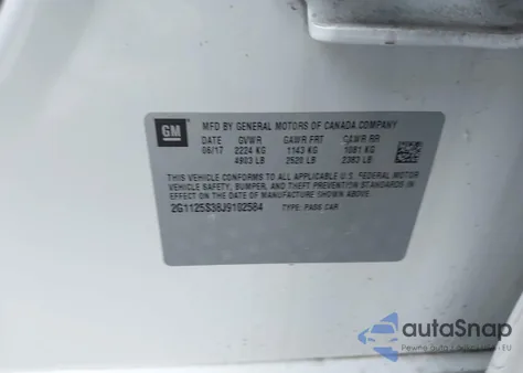 2018 Chevrolet Impala 2Lz z USA, uszkodzony, nr VIN 2G1125S38J9102584